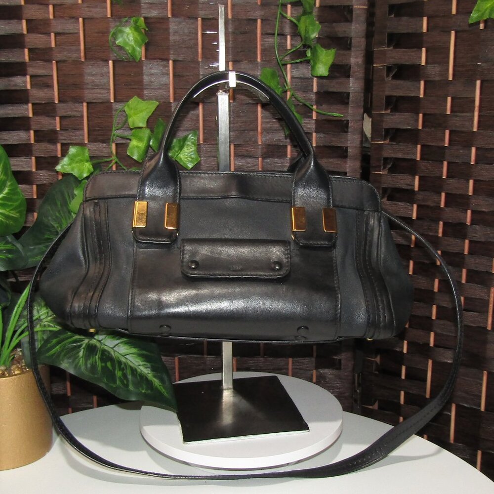$1700 AUTH CHLOE BLACK & DARK GRAY CALFSKIN LEATHER SMALL/MEDIUM  BAG